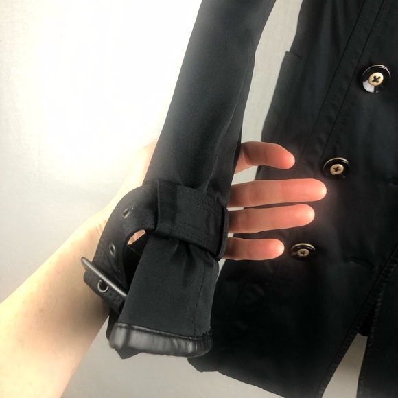 RW&CO  black trench coat fully lined with faux Leather trim - Picture 7 of 9